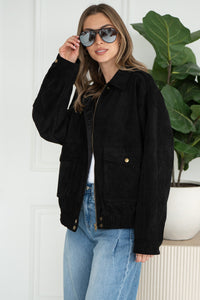 JOVEY FAUX SUEDE BOMBER-BK