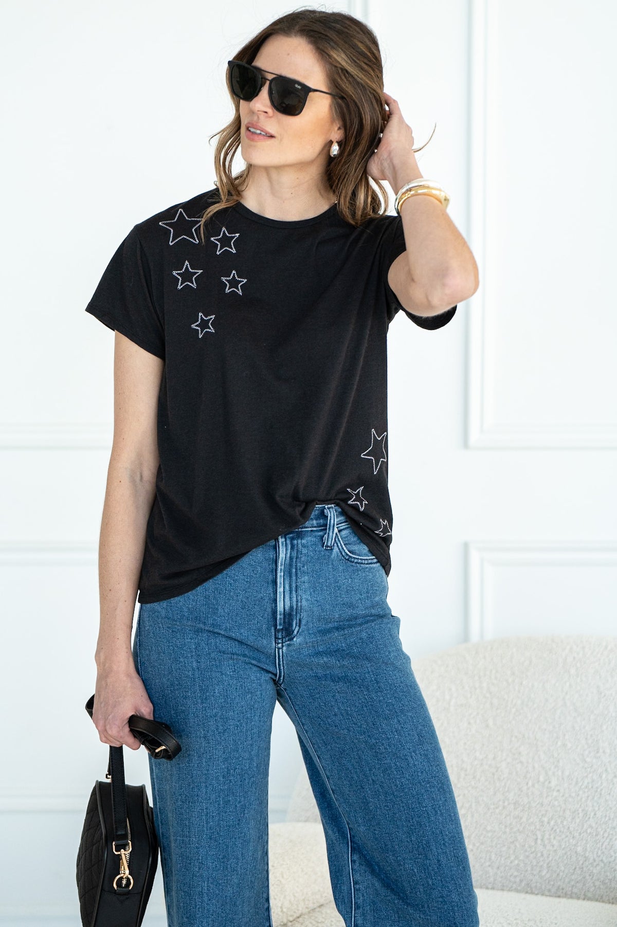 STITCHED CONTRAST STARS TEE