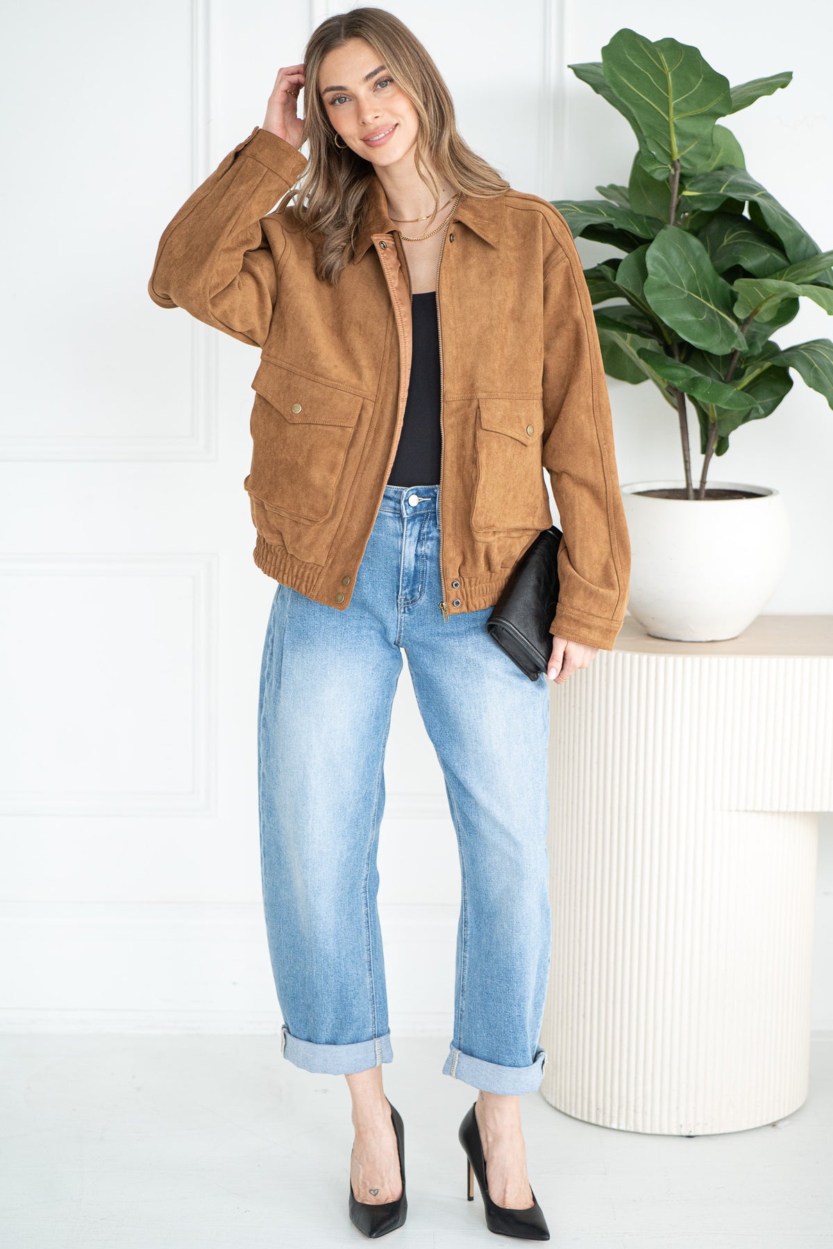 JOVEY FAUX SUEDE BOMBER-CA
