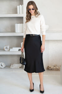 FALL TO PIECES SATIN SKIRT-BK