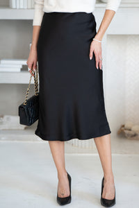FALL TO PIECES SATIN SKIRT-BK