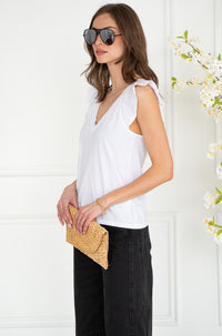 MAZIE FLUTTER S/S V NECK TEE-WH