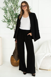 SEA BREEZE WIDE LEG LINEN PANTS-BK