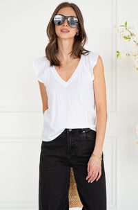 MAZIE FLUTTER S/S V NECK TEE-WH