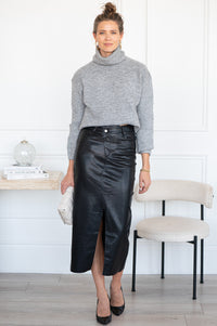 TARO FAUX LEATHER MIDI SKIRT