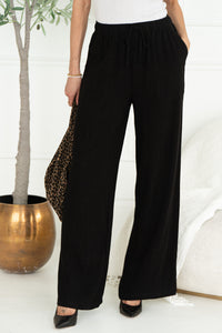 SEA BREEZE WIDE LEG LINEN PANTS-BK