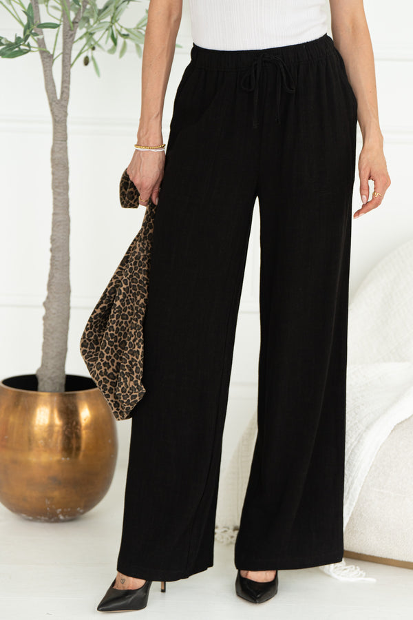 SEA BREEZE WIDE LEG LINEN PANTS-BK