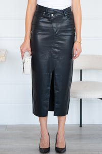 TARO FAUX LEATHER MIDI SKIRT