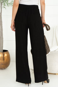 SEA BREEZE WIDE LEG LINEN PANTS-BK