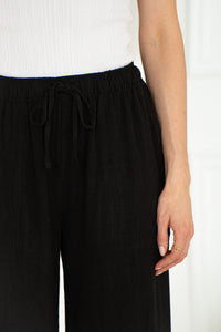 SEA BREEZE WIDE LEG LINEN PANTS-BK