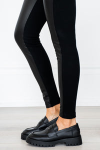 FAUX LEATHER WITH RIB BACK LEGGINGS
