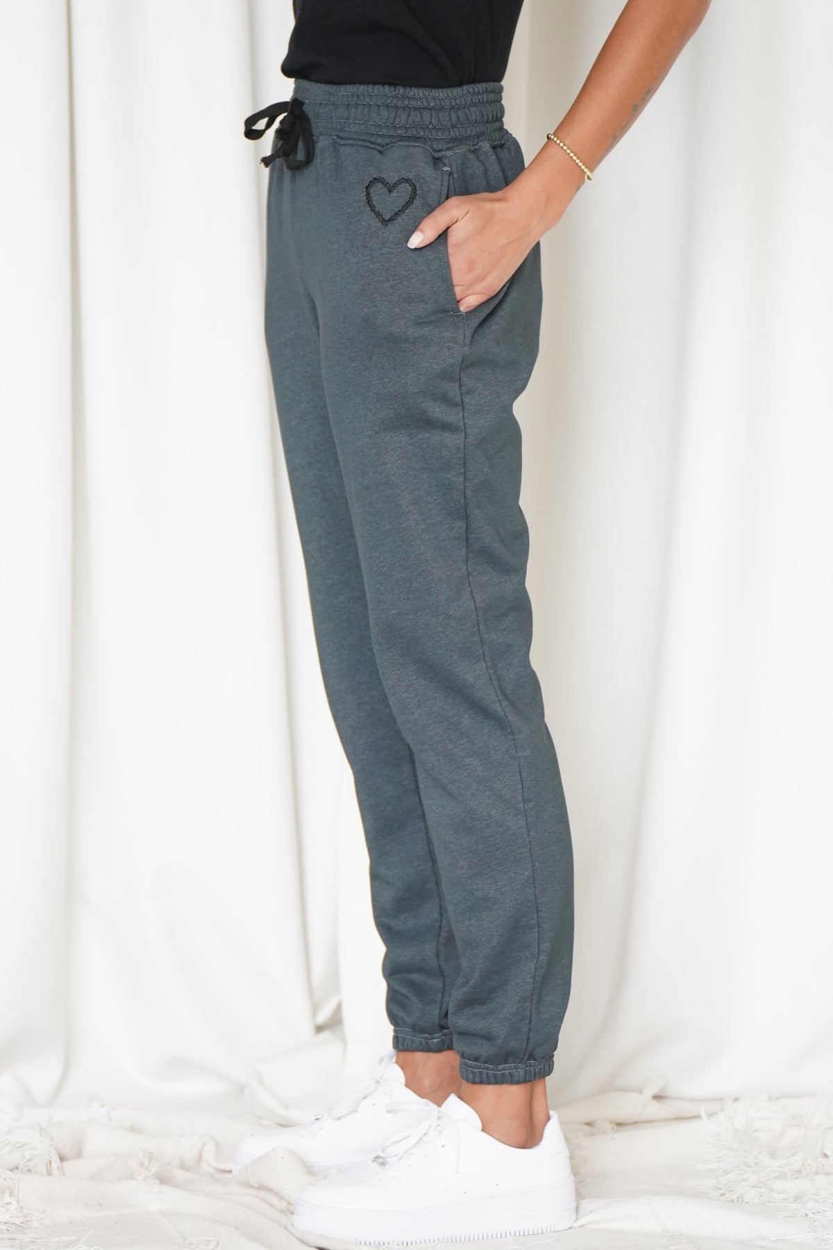 TONAL HEART EMBROIDERED JOGGERS